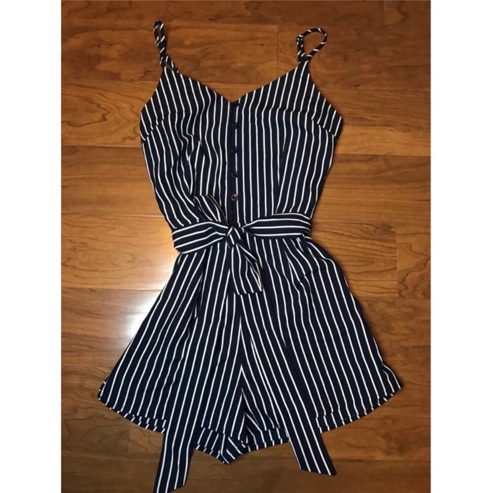 Navy/white stripe romper size s